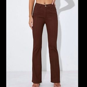 Brown seam front straight flare jeans